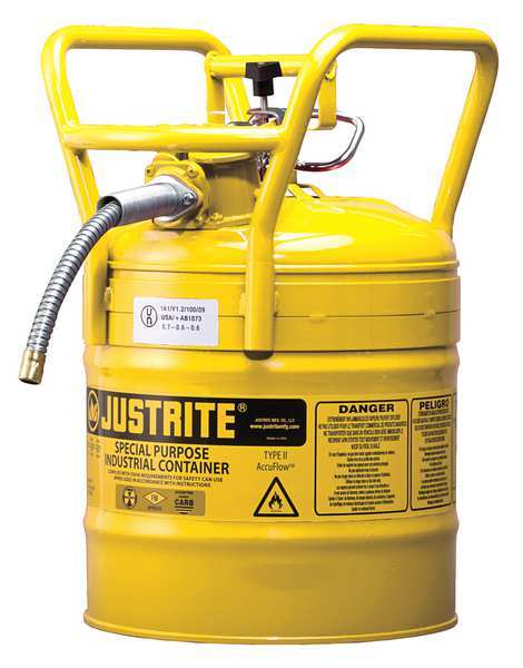 Justrite 5 gal Yellow Steel Type II Safety Can Diesel 7350210