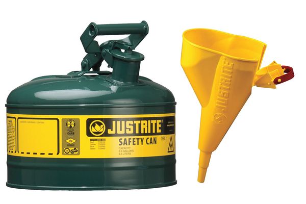 Justrite 1 gal Green Polypropylene, Steel Type I Safety Can Oil 7110410