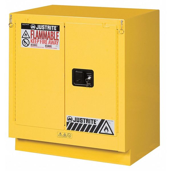 Justrite Flammable Safety Cabinet, 19 gal., Yellow, Material: Galvanized steel 883020