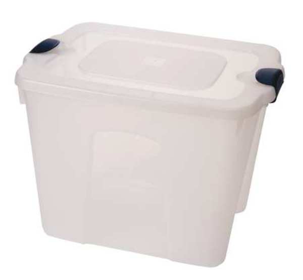 Homz Storage Tote, Clear/Navy, Polypropylene, 23 3/4 in L, 18 in W, 17 1/4 in H, 22 gal Volume Capacity 8520GRCL.08