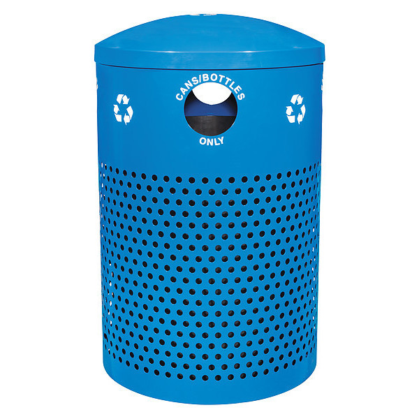 Tough Guy 40 gal Round Recycling Bin, Dome, Blue, Steel, 4 Openings 13P561