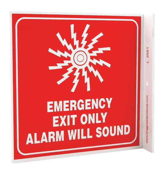 Zing Emergency Exit Sign, English, 7" W, 7" H, Plastic, Red 2551