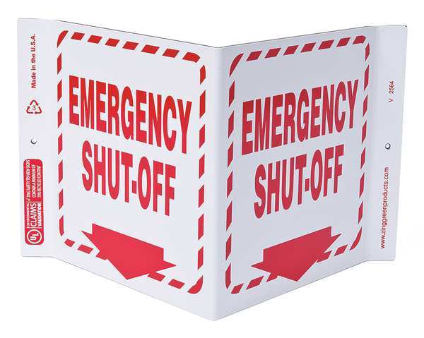 Zing Fire Emergency Sign, 7 in Height, 12 in Width, Plastic, V-Shaped, English 2564