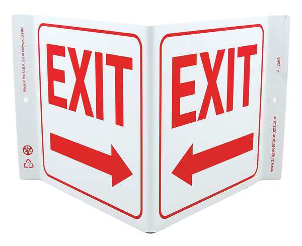 Zing Exit Sign, English, 12" W, 7" H, Plastic, White 2568