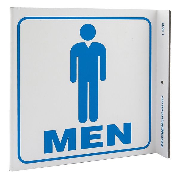 Zing Restroom Sign, 7 in Height, 7 in Width, Plastic, L-Shape Projection, English 2533