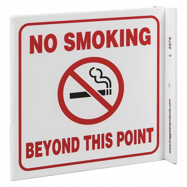 Zing No Smoking Sign, 7 in Height, 7 in Width, Plastic, L-Shape Projection, English 2575