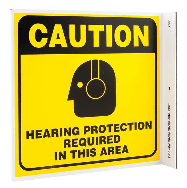Zing Hearing Protection Sign, L-Shape, Plastic 2601