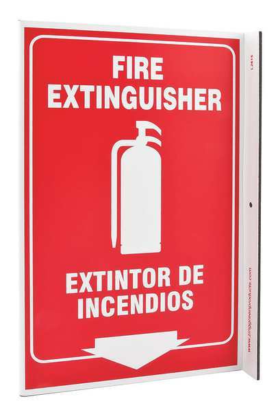 Zing Fire Extinguisher Sign, 11 in Height, 8 in Width, Plastic, L-Shaped, English, Spanish 2615