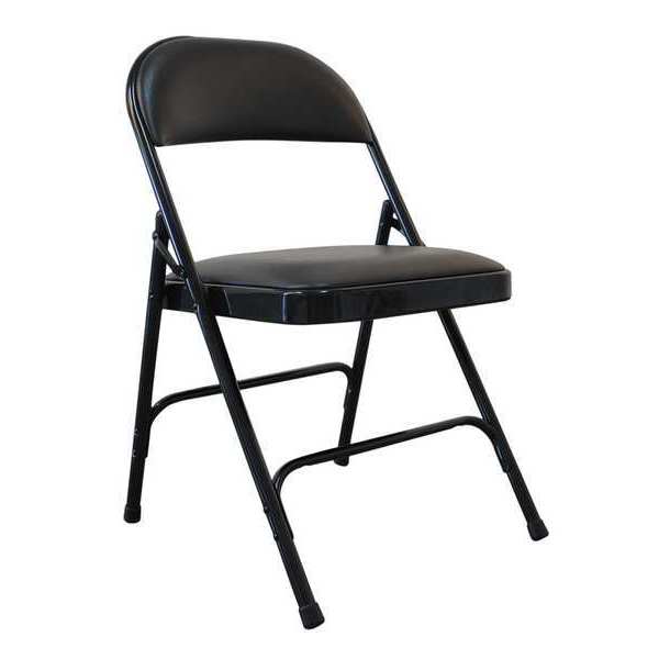 Zoro Select Padded Folding Chair, Vinyl, Black, 300 lb. 13V425