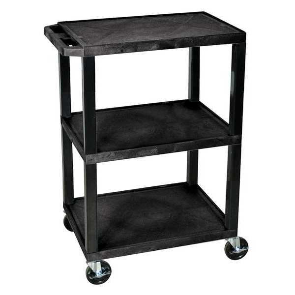 Zoro Select Utility Cart with Lipped Plastic Shelves, Thermoplastic Resin, Flat, 3 Shelves, 300 lb WT34S