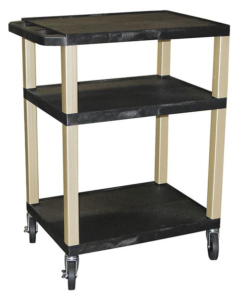 Zoro Select Flat Handle Utility Cart, Thermoplastic Resin, 3 Shelves, 300 lb WT34-P