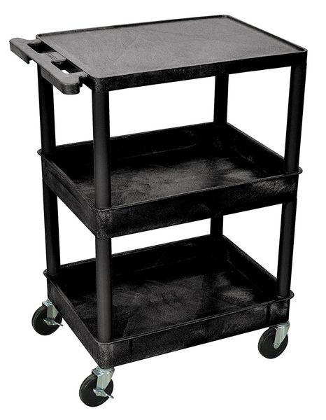 Zoro Select Utility Cart with Deep Lipped & Lipped Plastic Shelves, Flat, 3 Shelves, 300 lb STC211-B