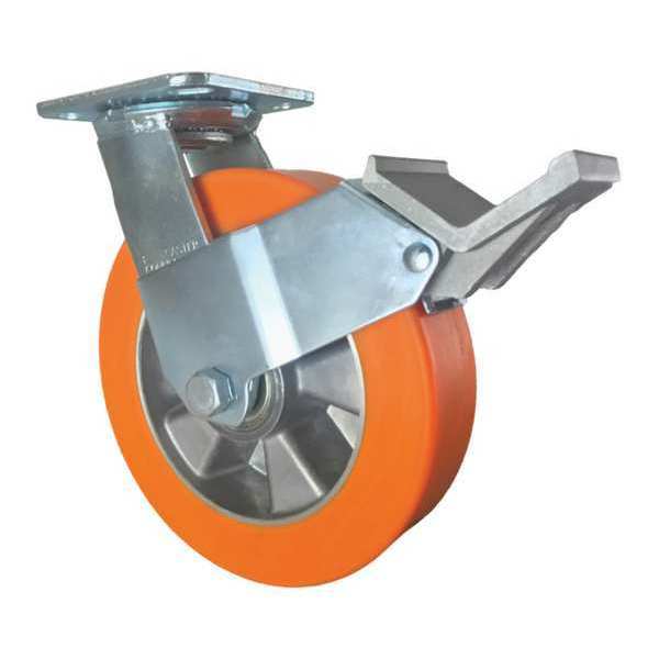 Cc Apex Swivel Plate Caster, w/Brake, Pedal, 8", Caster Wheel/Tread Material: Polyurethane CDP-Z-291