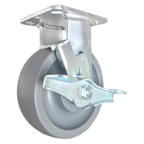 Cc Nylex Rigid Plate Caster, w/Brake, Side Strap, 6", Wheel Color: Gray CDP-Z-222