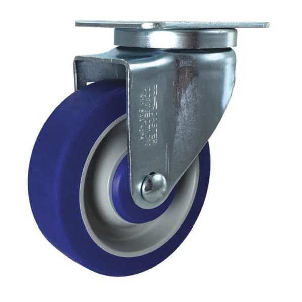 Cc Crest Swivel Plate Caster, Blue Rubber, 4" CDP-Z-237