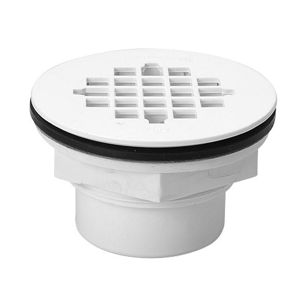 Zoro Select Shower Drain, Solvent Weld, PVC, White Grid 133-104