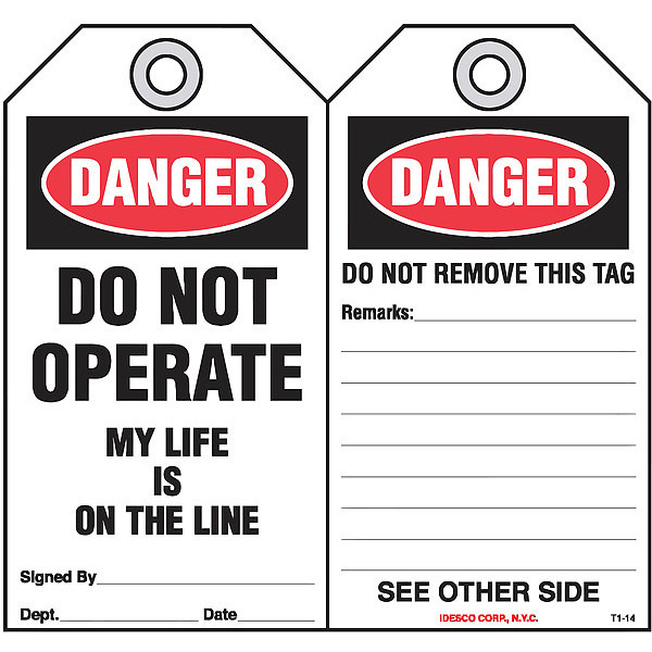 Idesco Safety My Life is On The Line Safety Tag, PK10 KAT114AC