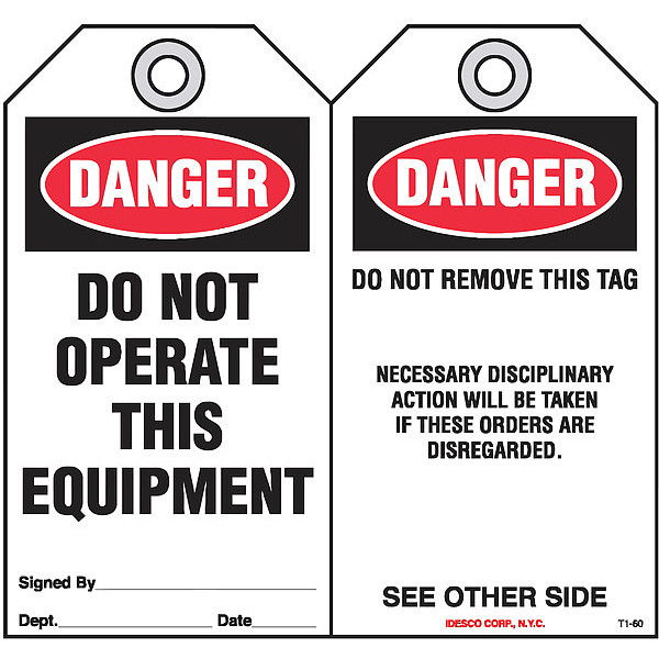 Idesco Safety Do Not Operate This Equipment Tag, PK10 KAT160AC
