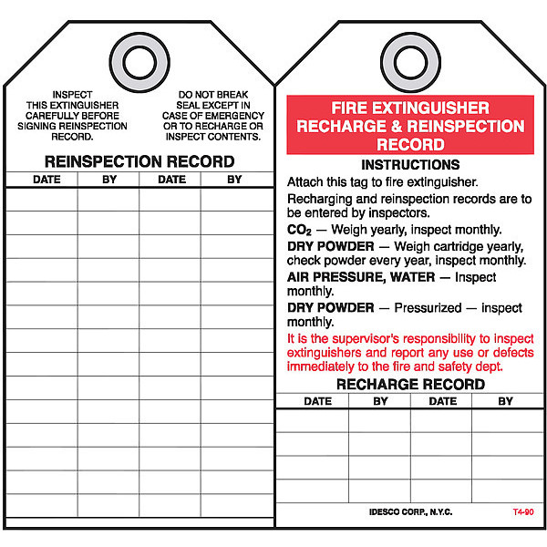 Idesco Safety Fire Extinguisher Safety Tag, PK10 KAT490AC