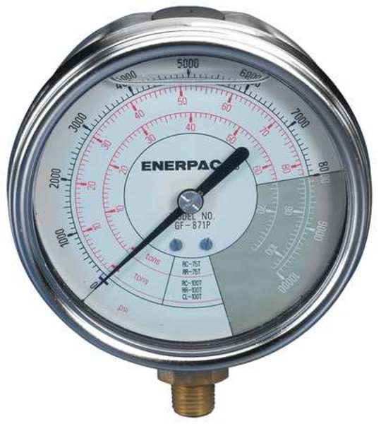 Enerpac Pressure Gauge, 0 to 10,000 psi, 1/2 in NPTF, Aluminum, Silver GF5P