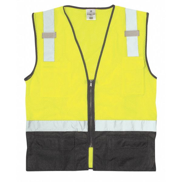 Kishigo Vest, BlackBottom, Class 2, Lime, 4XL-5XL 1509-4X-5X