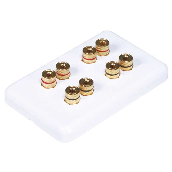 Monoprice A/V Wallplate, Banana Post, 4Spkr, Wht 3642