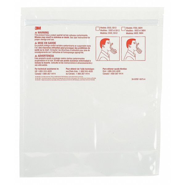 3M Respirator Storage Bag, Clear 513E