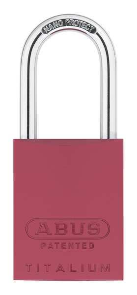 Abus Padlock, Keyed Different, Long Shackle, Rectangular Aluminum Body, Steel Shackle, 1 in W 83AL/40 (300) KD Red