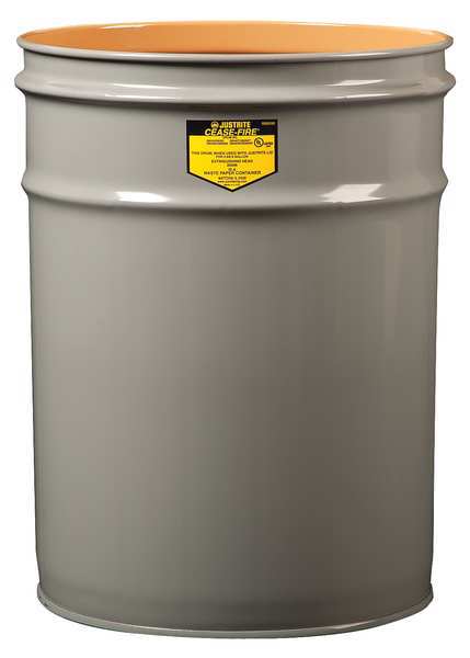 Justrite Open Head Waste Receptacle Drum, Steel, 6 gal, Unlined, Gray 26050