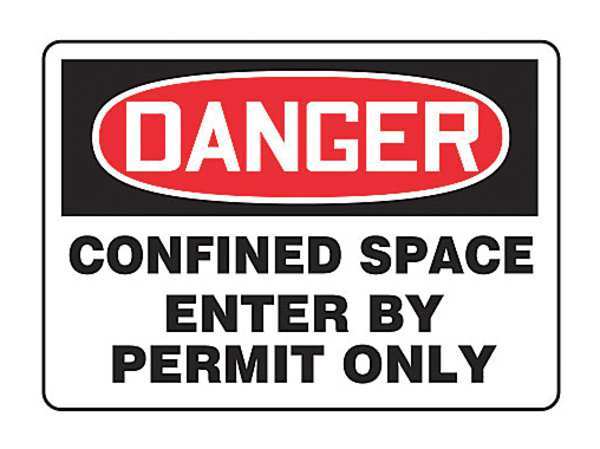 Accuform Danger Sign, 10X14", R and BK/Wht, Plstc, Legend: Confined Space Enter By Permit Only MCSP134VP