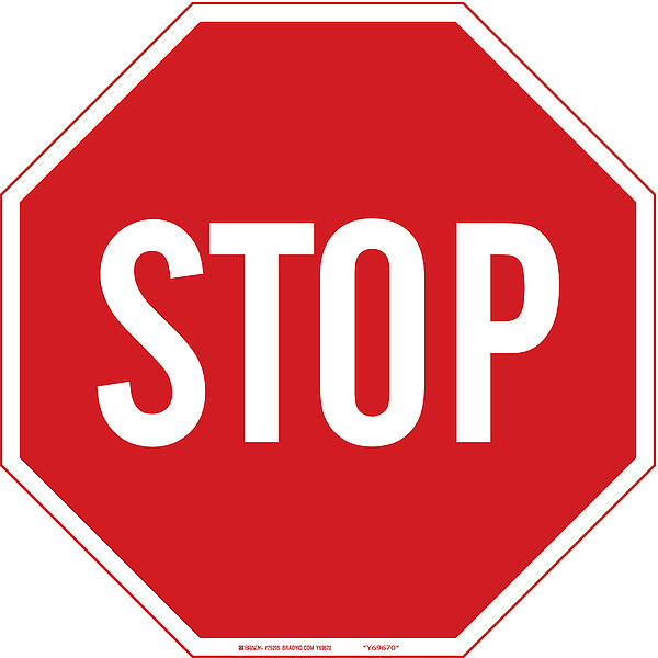 Brady Stop Sign, 24" W, 24" H, English, Aluminum, Red, White 94143