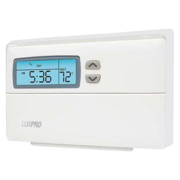 Lux Programmable Thermostat, 1 H 1 C, Wall Mount, Hardwired/Battery, 24VAC PSP511LC