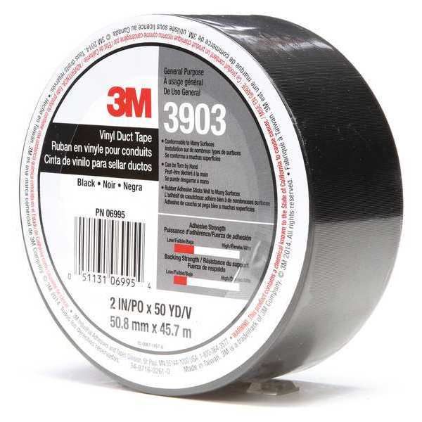 3M Duct Tape, 2 x 50 yd, 6.5 mil, Black, Vinyl 3903