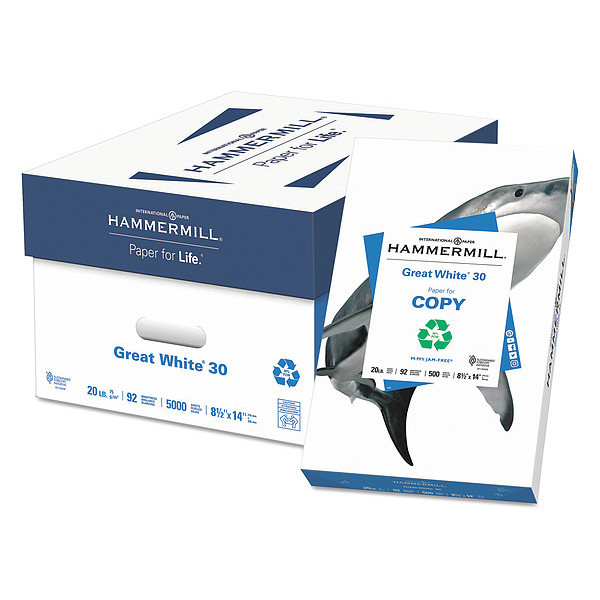 Hammermill Recycled Paper, 8-1/2 x 14 In, Wht, PK500 HAM86704