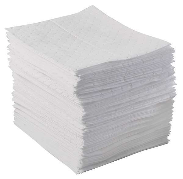 Brady Absorbent Pad, 20 gal, 15 in x 17 in, Oil-Based Liquids, White, Polypropylene BPO100