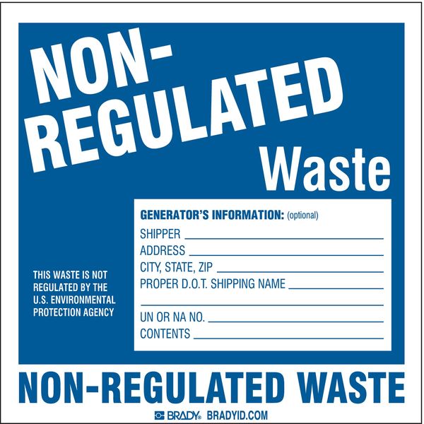 Brady Hazardous Waste Label, White/Blue, PK100 121153