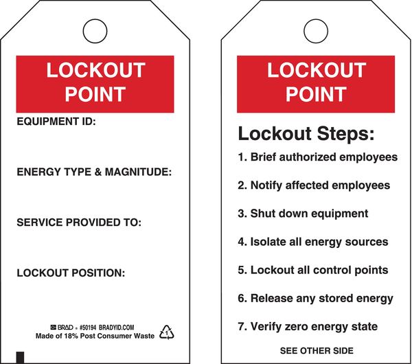 Brady Lockout Tag, 5-3/4 x 3 In, OSHA, Met, PK10 50194