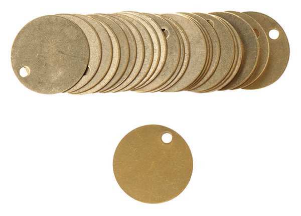 Brady Blank Tags, Brass, 1 1/2 in Diameter, .04 in Thick, Indoor/Outdoor, Pack of 25 23210