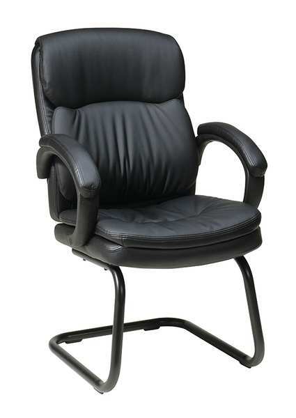 Office Star Black Visitors Chair, 24 1/2" W 26-1/2" L 38-1/4" H, Padded, Leather Seat, EC Series EC9235-EC3