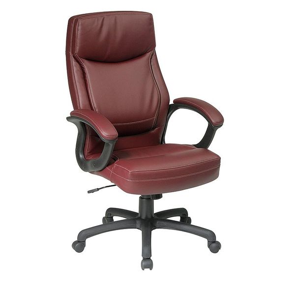 Office Star Leather Executive Chair, 19" to 22", Loop Arms, Red EC6583-EC4