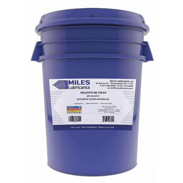 Miles Lubricants SB Motor Oil, 5W-20, Synthetic, 5 Gal M00100103