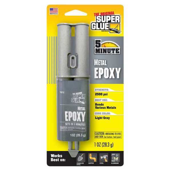 Super Glue Instant Adhesive, Metal Epoxy Series, Black, 0.7 oz, Bottle, 1:01 Mix Ratio, 24 hr Functional Cure 15212