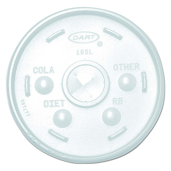 Dart Lid for 12 to 24 oz. Hot/Cold Cup, Flat, Identification Buttons, Straw Slot, Clear, Pk1000 16SL