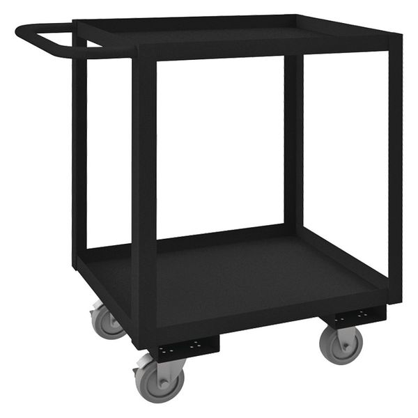 Zoro Select Utility Cart with Lipped Metal Shelves, Steel, Flat, 2 Shelves, 1,200 lb RSC-182433-2-4PU-08T