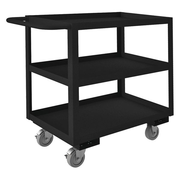 Zoro Select Utility Cart with Lipped Metal Shelves, Steel, Flat, 3 Shelves, 1,200 lb RSC-244833-3-4PU-08T