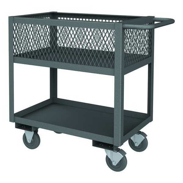 Zoro Select Utility Cart with See-Through Ventilated Walls & Lipped Metal Shelves, Steel, Flat, 2 Shelves RSC12-EX1830-2-5PO-95