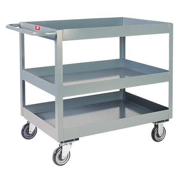 Jamco Utility Cart with Deep Lipped Metal Shelves, Steel, Flat, 3 Shelves, 1,200 lb LN236P500GP