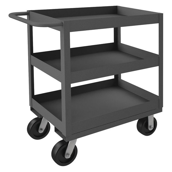 Zoro Select Utility Cart with Deep Lipped Metal Shelves, Steel, Flat, 3 Shelves, 3,600 lb RSC3-1830-3-3.6K-95