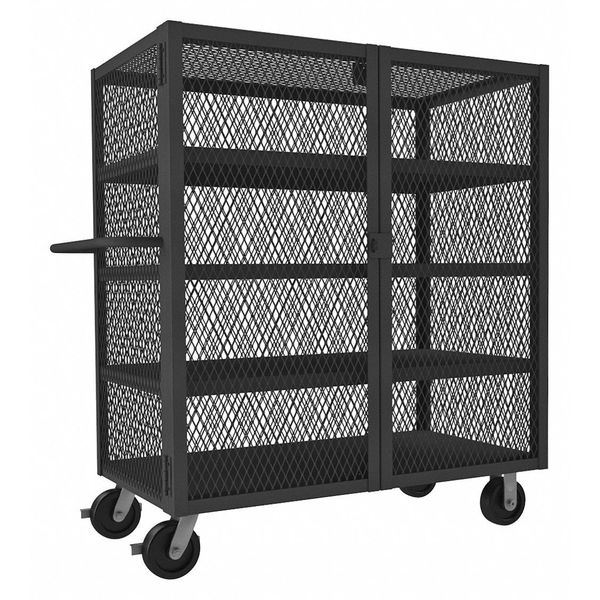 Zoro Select Dual-Latch Welded Mesh Security Cart with Fixed Shelves 2,000 lb Capacity, 38 in W x 66 1/2 in L x HTL-3660-DD-4-95