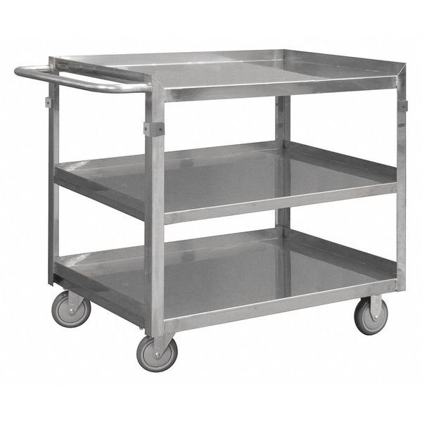 Zoro Select Corrosion-Resistant Utility Cart with Single-Side Flush Metal Shelves, Stainless Steel, Flat SRSC2016303FLD4PU